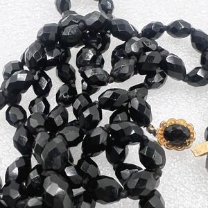 Vintage Necklace Mourning Beads Black Faceted Glass 54" Flapper Opera Length